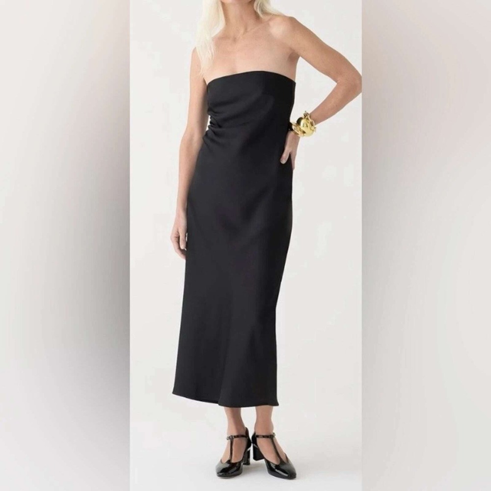 J.Crew Collection Black Strapless Midi Dress Crepe Column BU271 Womens 18 FA23